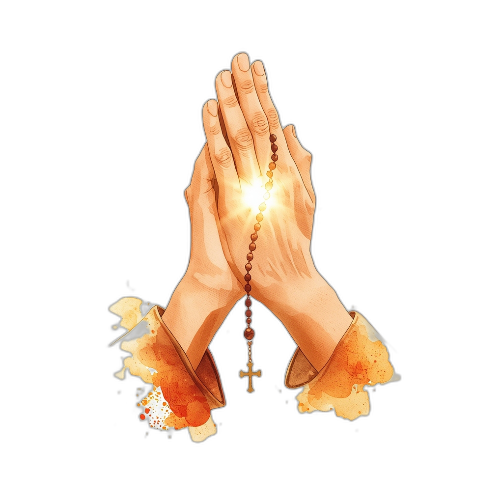 Mãos em oração com terço